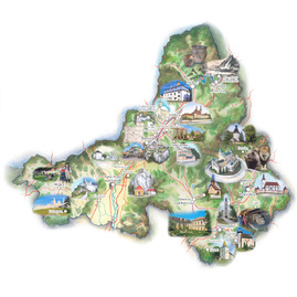 Adventný kalendár deň jedenásty - kraj hradov a zámkov - mapa_kraja_hrady_zamky