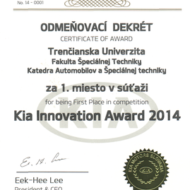 Študenti trenčianskej univerzity vyhrali súťaž kia innovation award 2014 - diplom
