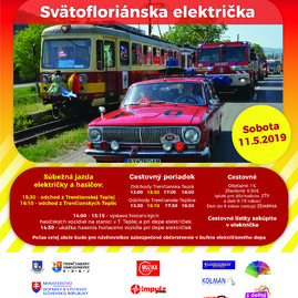 V sobotu na koľaje vyrazí trenčianskoteplická historická električka, spoločnosť jej budú robiť aj hasičské veterány - svatoflorianska_plagat_2019