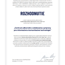 Zväčšiť fotografiu - Soš v starej turej je centrom odborného vzdelávania a prípravy (covp) pre informačné a komunikačné technológie - COVP_RUZ_2022_rozhodnutie