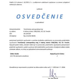 Župný úrad sa pre študentov odboru obchodná akadémia premení na pracovisko praktického vyučovania - 1217_SDV_RUZ_2019_Trenčiansky samosprávny kraj_osvedčenie-page-001