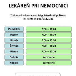 Zväčšiť fotografiu - Bojnická nemocnica otvorila vlastnú verejnú lekáreň - ordinacne hodiny verejná lekáreň