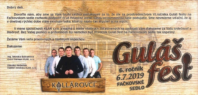 Poďakovanie od organizátorov Guláš festu 2019