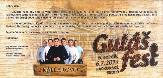 Poďakovanie od organizátorov Guláš festu 2019 Poďakovanie od organizátorov Guláš festu 2019