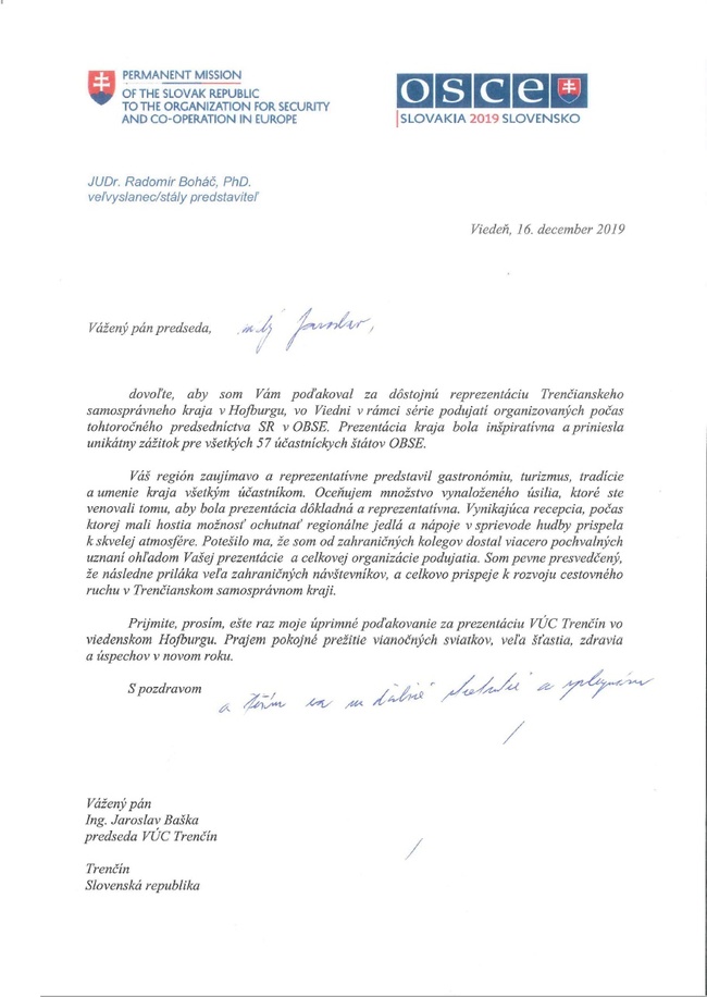 Poďakovanie od Stálej rady Organizácie pre bezpečnosť a spoluprácu v Európe Poďakovanie od Stálej rady Organizácie pre bezpečnosť a spoluprácu v Európe