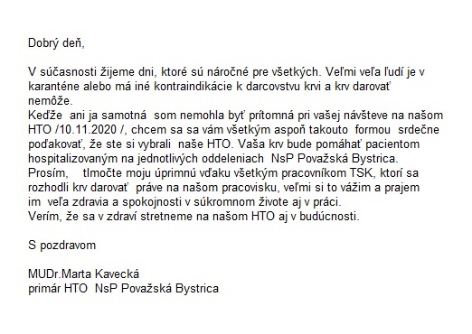 Poďakovanie od NsP PB Poďakovanie od NsP PB