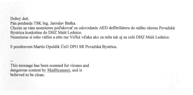 Poďakovanie od ÚzO DPO SR Považská Bystrica Poďakovanie od ÚzO DPO SR Považská Bystrica
