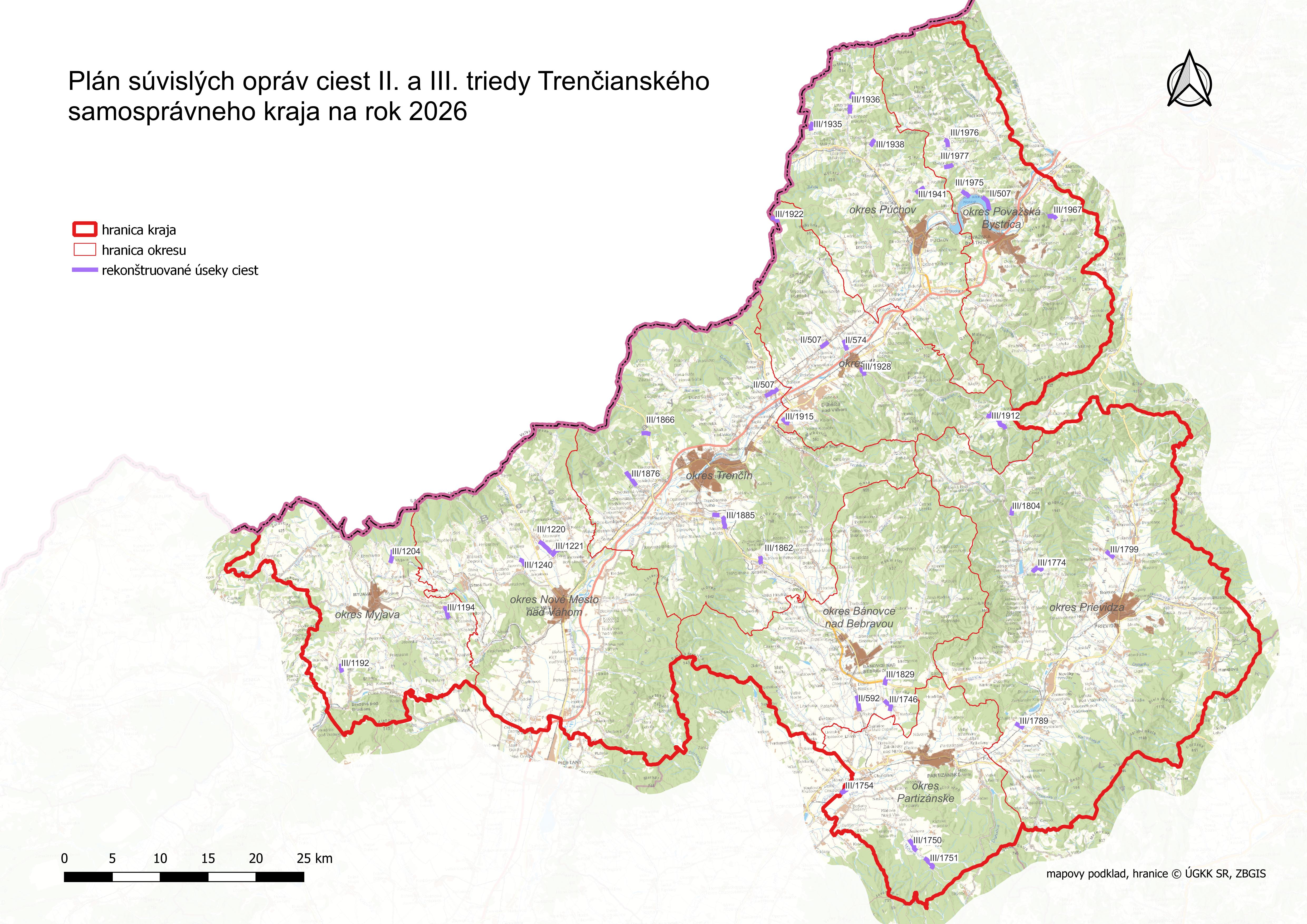 mapa oprav ciest TSK