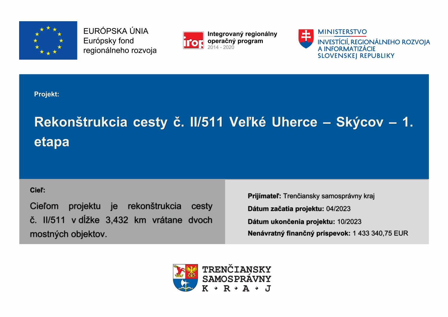 Rekonštrukcia cesty č. II/511 Veľké Uherce - Skýcov - 1. etapa
