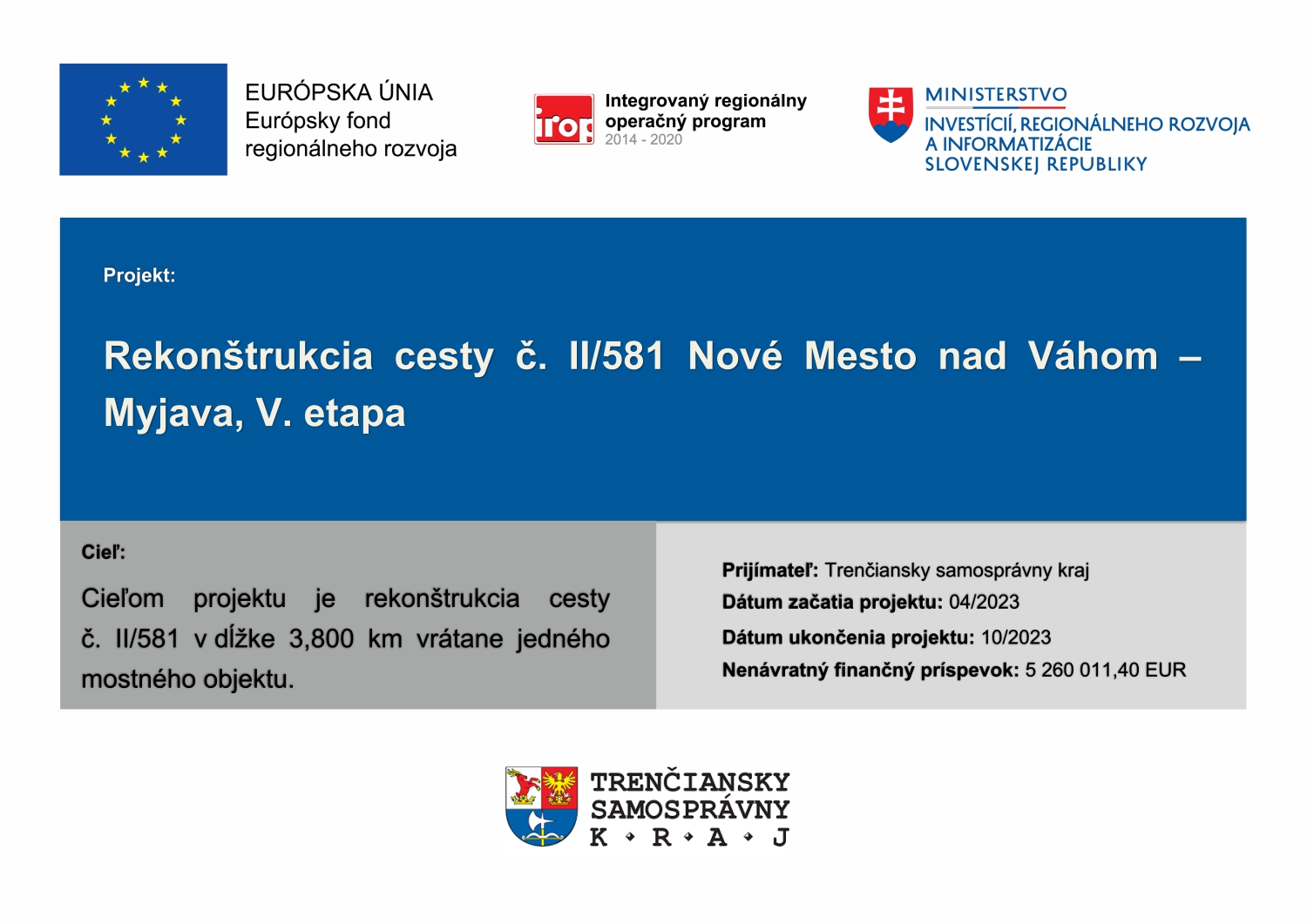 Rekonštrukcia cesty č. II/581 Nové Mesto nad Váhom – Myjava, V. etapa