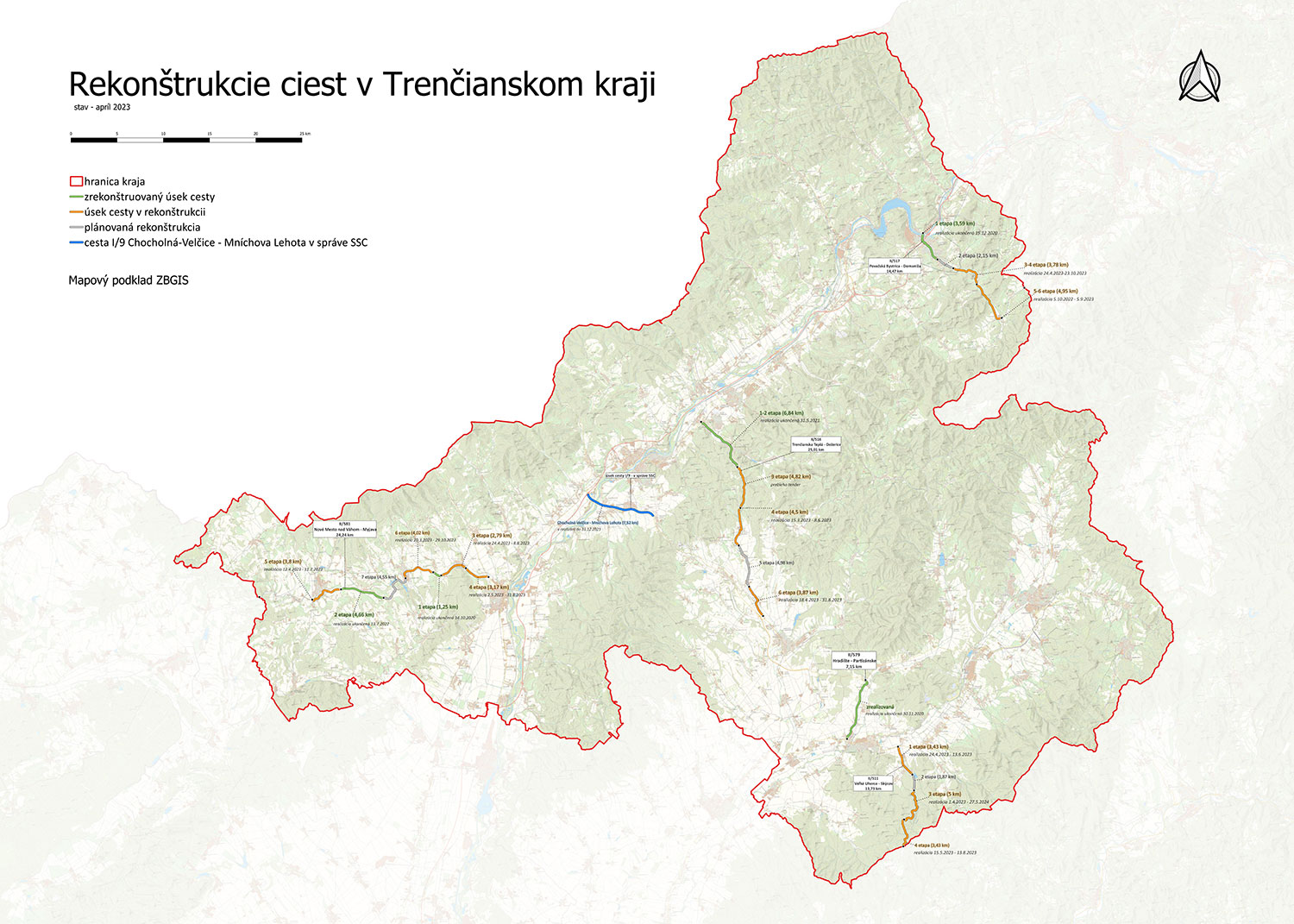 mapa oprav ciest TSK