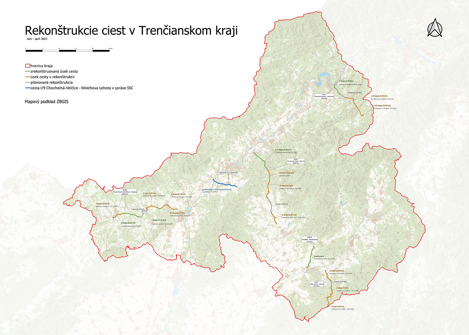 mapa oprav ciest TSK